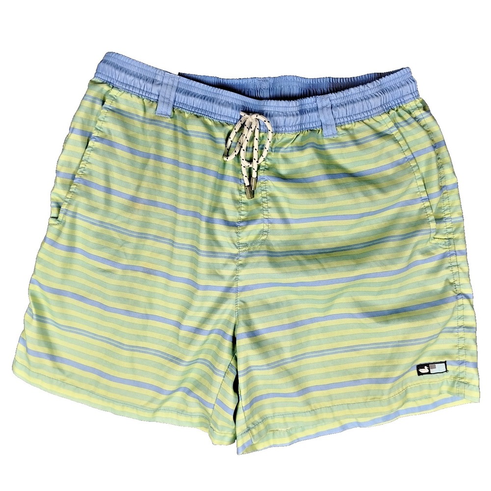 Southern Marsh‎ Green Blue Stripe Swim Trunks Shorts Mens L Board White Duck